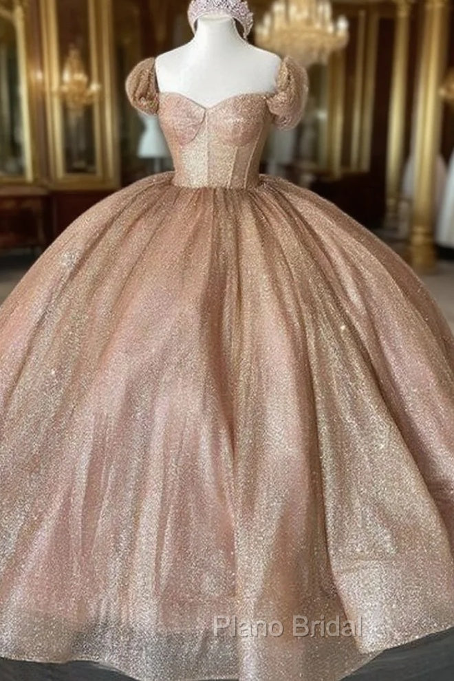 Champagne Sparkle Ball Gown Off-the-Shoulder Short Sleeves Quinceanera Dresses Main image