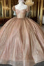 Champagne Sparkle Ball Gown Off-the-Shoulder Short Sleeves Quinceanera Dresses