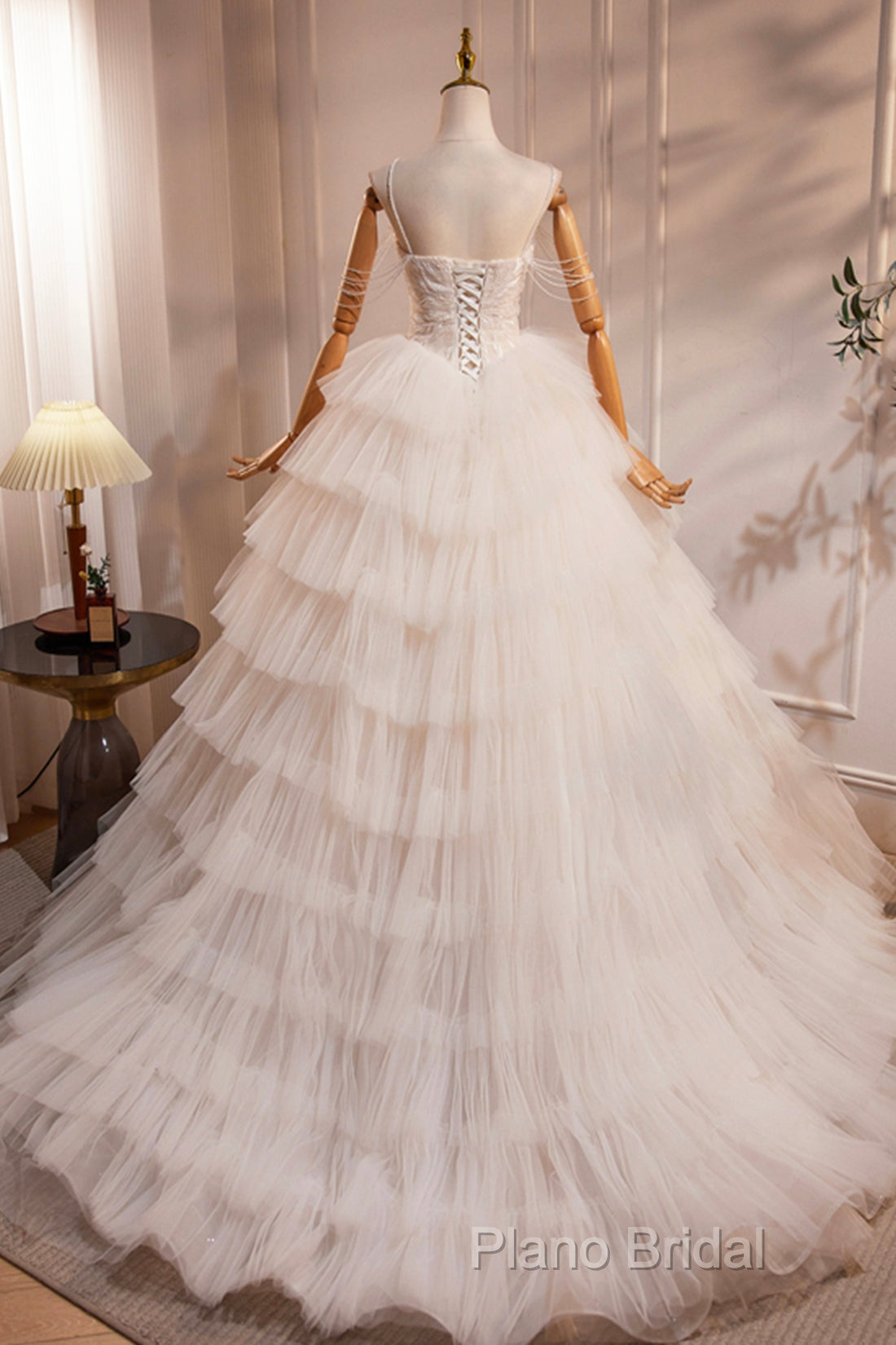 Champagne Sweetheart Layers Princess Dresses, Beautiful Spaghetti Straps Tulle Formal Gown