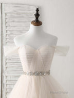 Champagne Sweetheart Off Shoulder Tulle Long Prom Dresses