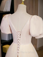 Champagne Tulle A Line Long Formal Prom Dresses, Champagne Formal Graduation Dresses