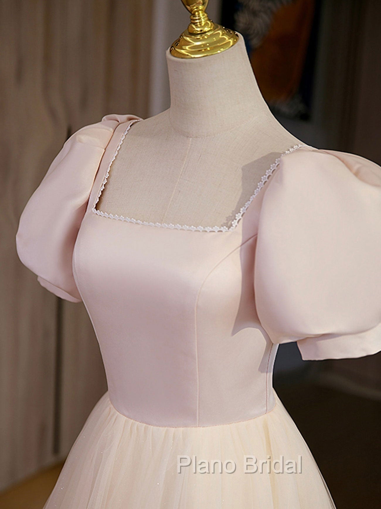 Champagne Tulle A Line Long Formal Prom Dresses, Champagne Formal Graduation Dresses