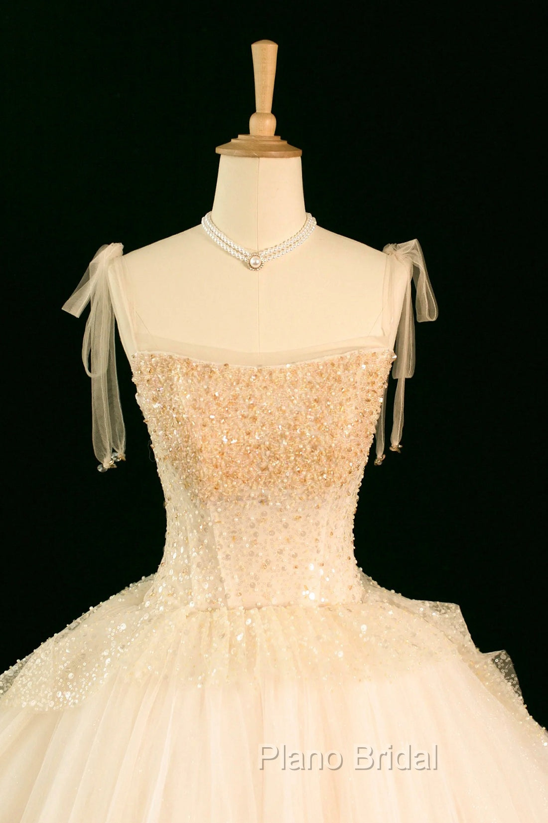 Champagne Tulle Beaded Long Formal Prom Dresses, A-Line Evening Party Dresses Secondary image