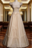 Champagne Tulle Beading Formal Prom Dresses