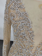 Champagne Tulle Beads Mermaid Short Formal Prom Dresses, Champagne Evening Dresses