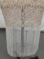 Champagne Tulle Beads Mermaid Short Formal Prom Dresses, Champagne Evening Dresses