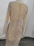 Champagne Tulle Beads Mermaid Short Formal Prom Dresses, Champagne Evening Dresses