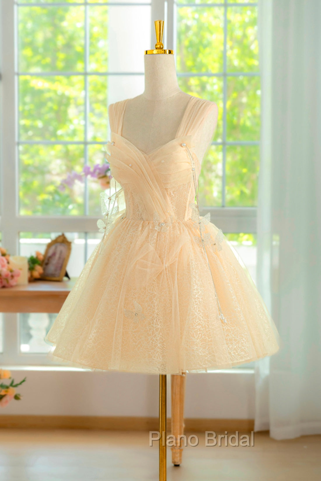 Champagne Tulle Knee Length Formal Prom Dresses, Lovely A-Line Party Homecoming Dresses