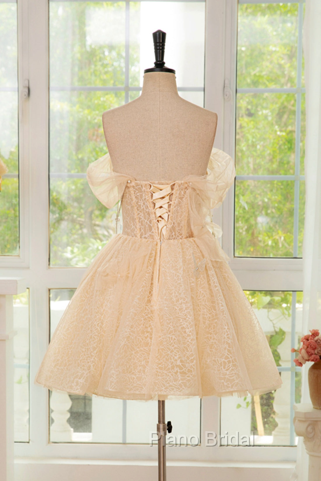 Champagne Tulle Knee Length Formal Prom Dresses, Lovely A-Line Party Homecoming Dresses