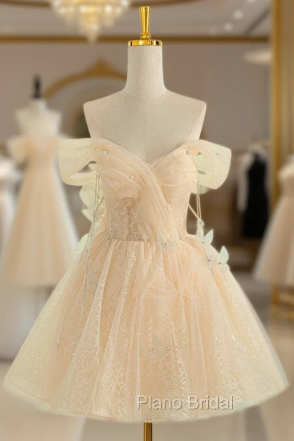 Champagne Tulle Knee Length Formal Prom Dresses, Lovely A-Line Party Homecoming Dresses Main image