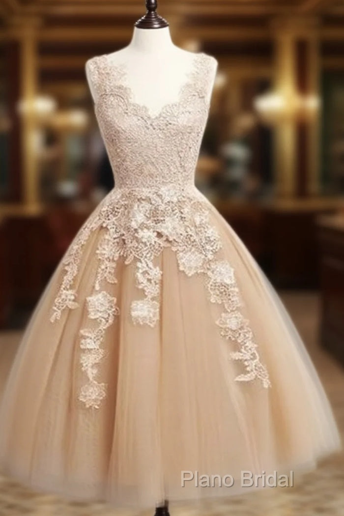 Champagne Tulle Lace Applique Short Formal Prom Dresses, Homecoming Dresses Main image