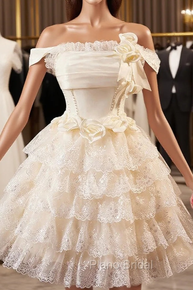 Champagne Tulle Lace Short Formal Prom Dresses Homecoming Dresses, Lovely A-Line Party Dresses Main image