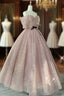 Champagne Tulle Long Formal Prom Dresses ,Tulle Lace Evening Dresses