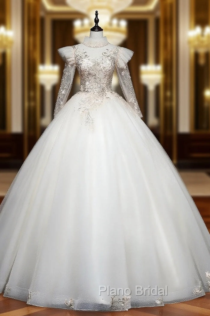 Champagne Tulle Long Sleeve Appliques Backless Quinceanera Dresses