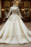 Champagne Tulle Long Sleeve Beading Sequins Backless Wedding Dresses
