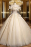 Champagne Tulle Sequins Appliques Off the Shoulder Quinceanera Dresses