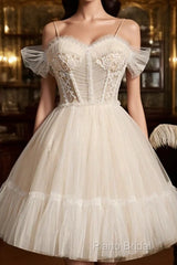 Champagne Tulle Short A Line Dresses Party Dresses Homecoming Dresses