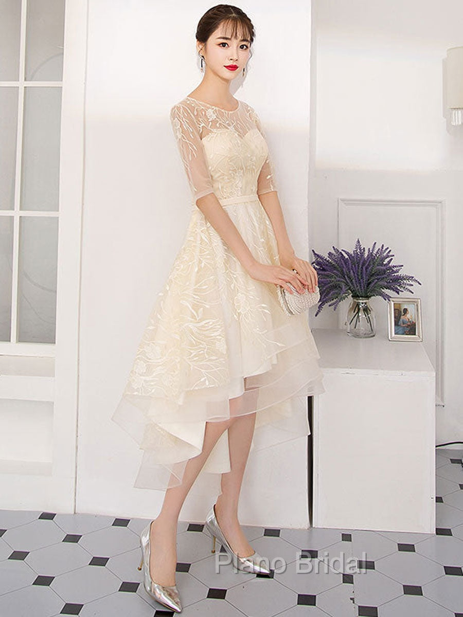 Champagne Tulle Short Formal Prom Dresses, Champagne Homecoming Dresses