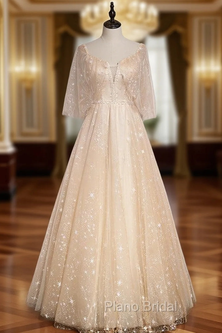 Champagne Tulle Square Beading Formal Prom Dresses Main image