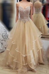 Champagne tulle sweetheart long Formal Prom dress, champagne evening dress