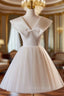 Champagne Tulle V-neck Homecoming Dresses