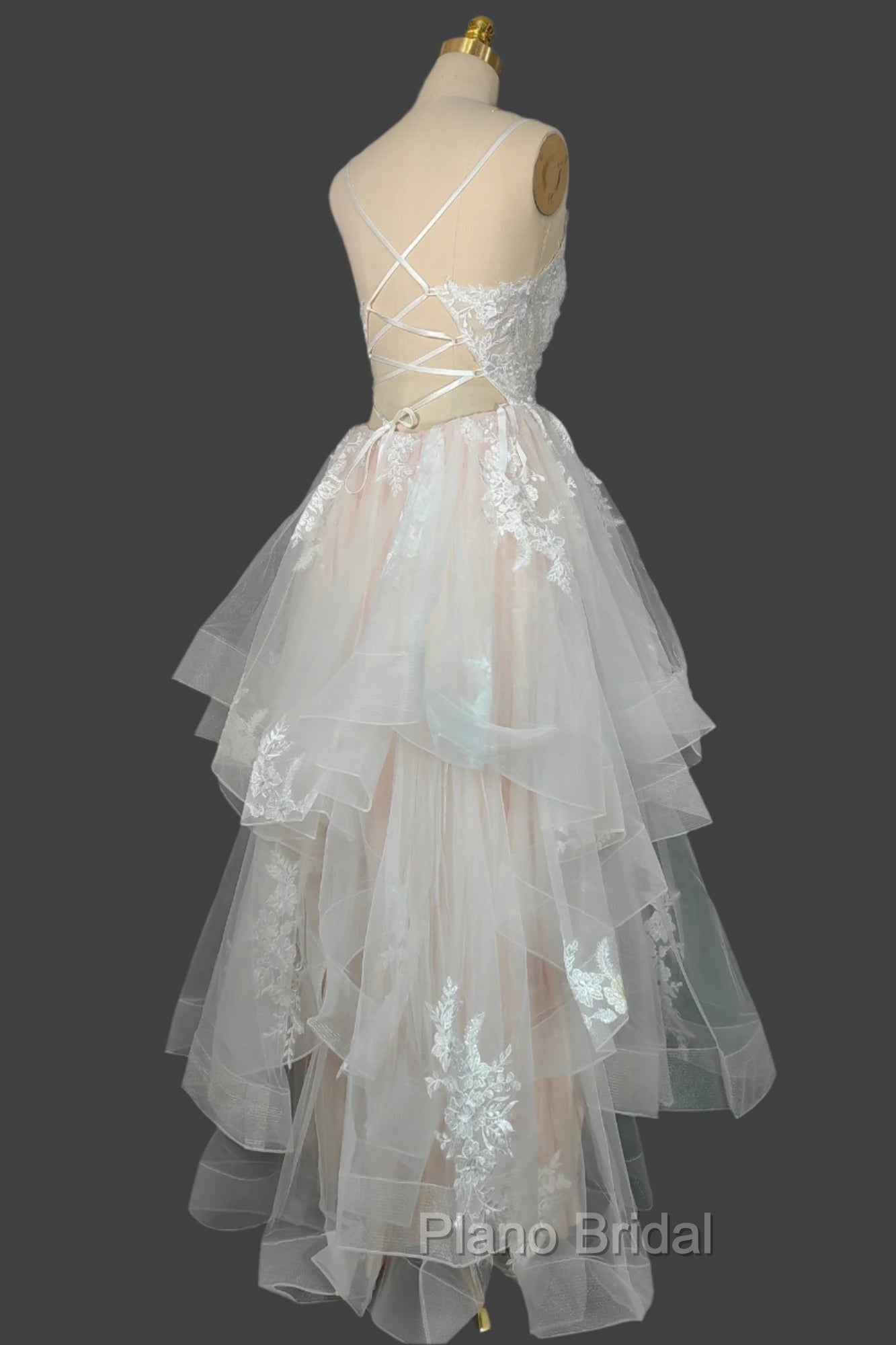 Champagne V-Neck Long Formal Prom Dresses A-Line Tulle Formal Evening Dresses