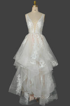 Champagne V-Neck Long Formal Prom Dresses A-Line Tulle Formal Evening Dresses