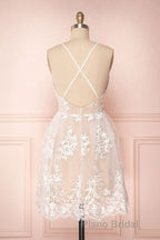 Champagne v neck tulle lace short Formal Prom dress champagne tulle bridesmaid dress