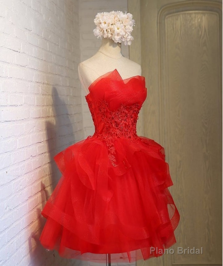 Charming A-line lace strapless short homecoming dresses Secondary image