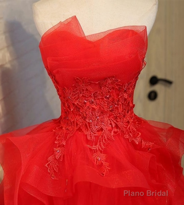 Charming A-line lace strapless short homecoming dresses