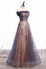 Charming A-Line Tulle Long Off Shoulder Party Dresses, Formal Prom Dresses