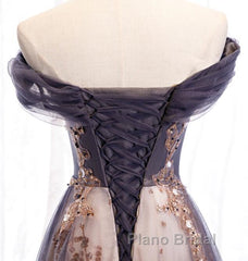 Charming A-Line Tulle Long Off Shoulder Party Dresses, Formal Prom Dresses