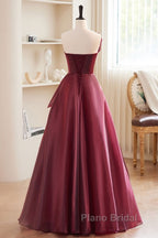 Charming And Elegant Wine Red Sleeveless Off Shoulder Ball Dresses, Wine Red A-Shaped Princess Strapless Butterfly Tie With Backless Strap And Ground Length Formal Prom Dresses
