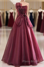 Charming And Elegant Wine Red Sleeveless Off Shoulder Ball Dresses, Wine Red A-Shaped Princess Strapless Butterfly Tie With Backless Strap And Ground Length Formal Prom Dresses