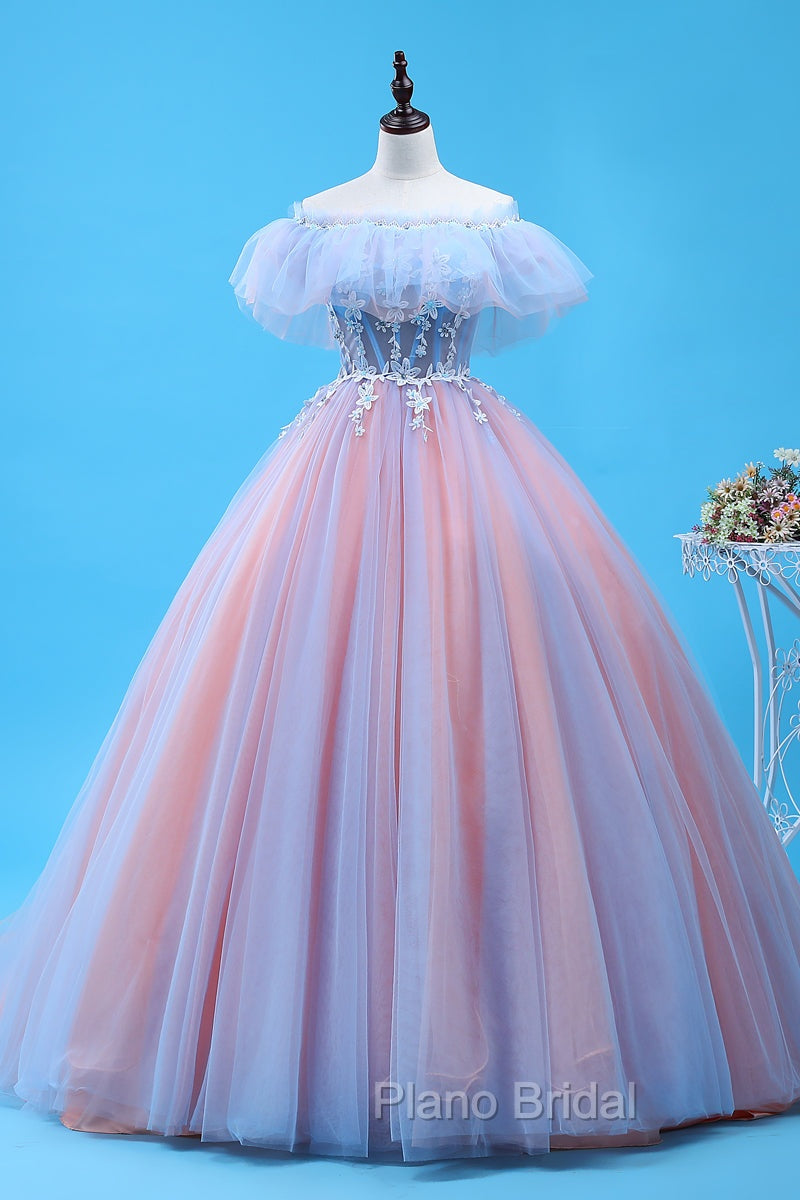 Charming Blue and Pink Tulle Off Shoulder Sweet 16 Dresses with Lace, Ball Gown Formal Dresses Secondary image