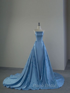 Charming Blue Strapless Formal Prom Dresses,Blue Evening Dresses