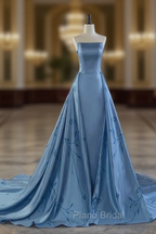 Charming Blue Strapless Formal Prom Dresses,Blue Evening Dresses