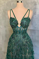 Charming Dark Green Tulle Long Evening Dresses Sweetheart Sleeveless Formal Prom Dresses
