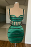 Charming Emerald Green Straps Sweetheart Homecoming Dresses Mini Gem Prom Dress With Beadings