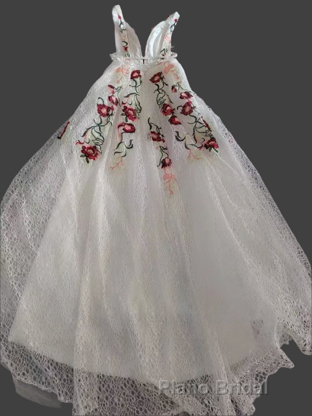 Charming Floral Embroidery Long Formal Prom Dresses V Neck A Line Party Dresses