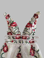 Charming Floral Embroidery Long Formal Prom Dresses V Neck A Line Party Dresses