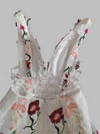 Charming Floral Embroidery Long Formal Prom Dresses V Neck A Line Party Dresses