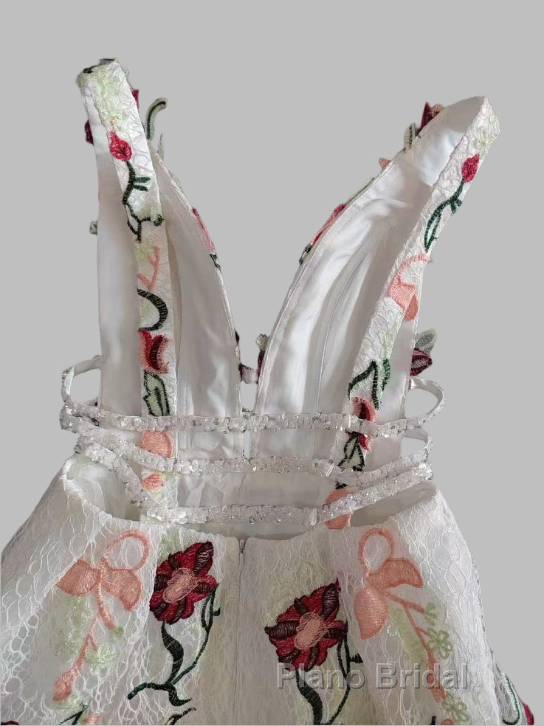 Charming Floral Embroidery Long Formal Prom Dresses V Neck A Line Party Dresses