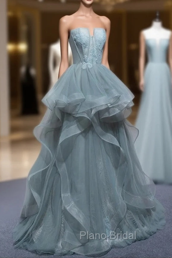 Charming Green Tulle Straps Layers Long Formal Dresses, Tulle Party Dresses Formal Prom Dresses Secondary image