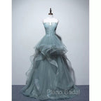 Charming Green Tulle Straps Layers Long Formal Dresses, Tulle Party Dresses Formal Prom Dresses