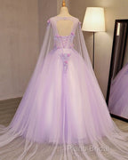 Charming Lavender Tulle Flowers Long Formal Prom Dresses, Sweet 16 Gowns