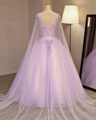 Charming Lavender Tulle Flowers Long Formal Prom Dresses, Sweet 16 Gowns
