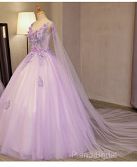 Charming Lavender Tulle Flowers Long Formal Prom Dresses, Sweet 16 Gowns