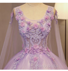 Charming Lavender Tulle Flowers Long Formal Prom Dresses, Sweet 16 Gowns