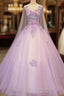 Charming Lavender Tulle Flowers Long Formal Prom Dresses, Sweet 16 Gowns